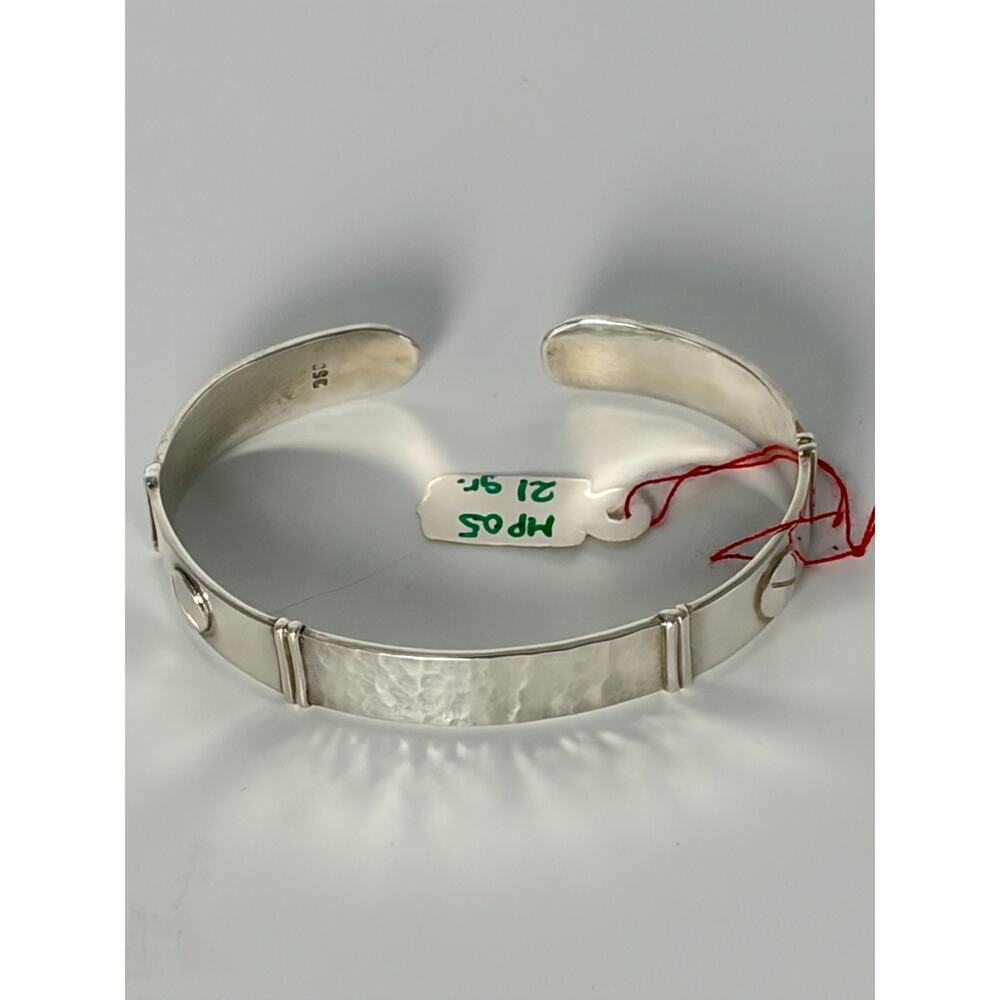 Peru 950 Fine Silver Single Band Cuff Bracelet Artisan Geometric Bangle 21g - Picture 11 of 13